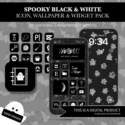 Spooky Black and White Icon & Wallpaper Pack