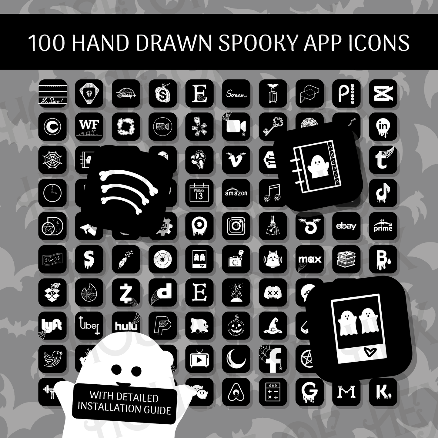 Spooky Black and White Icon & Wallpaper Pack
