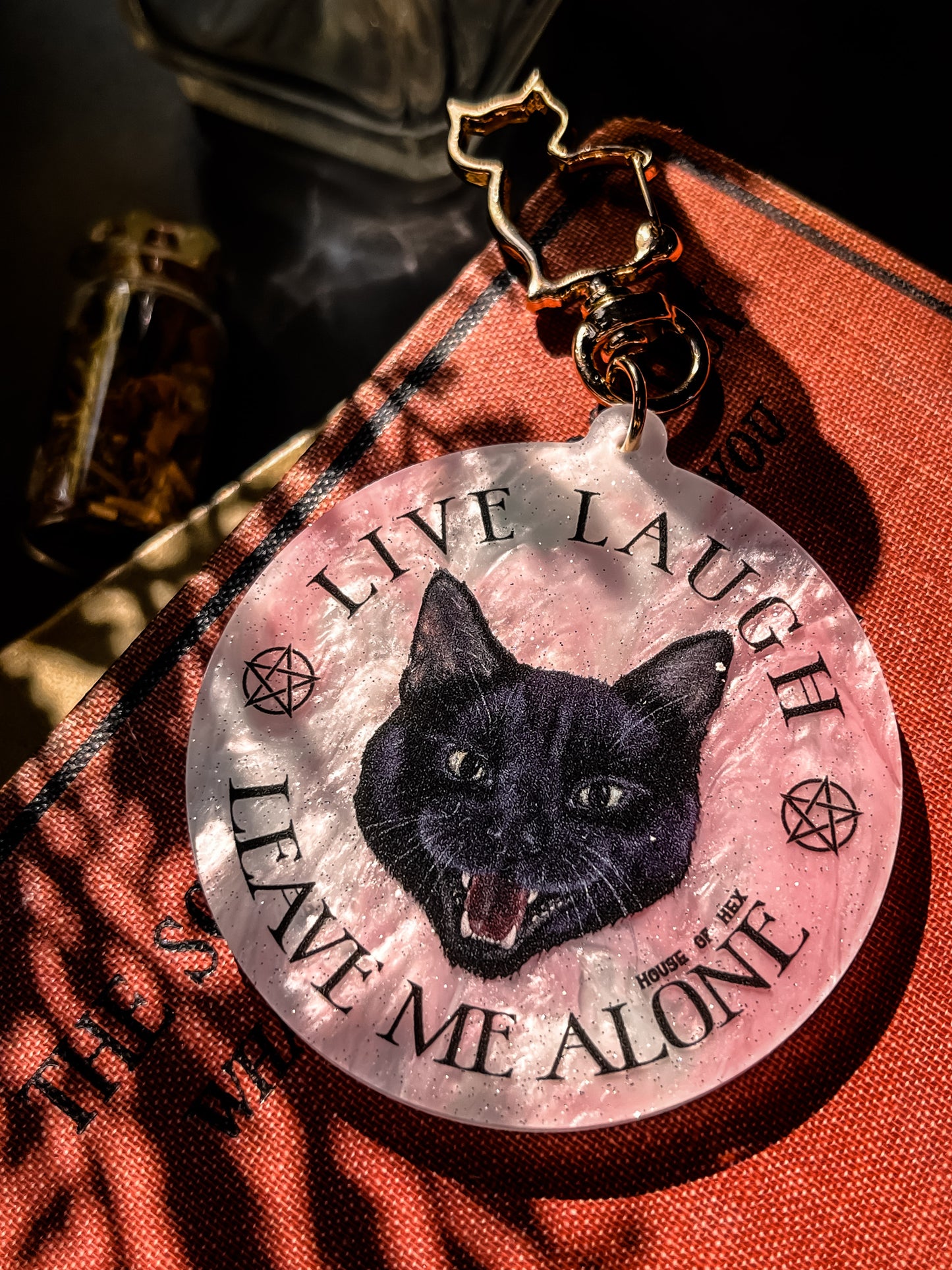 Live Laugh Leave Me Alone Black Cat Keychain