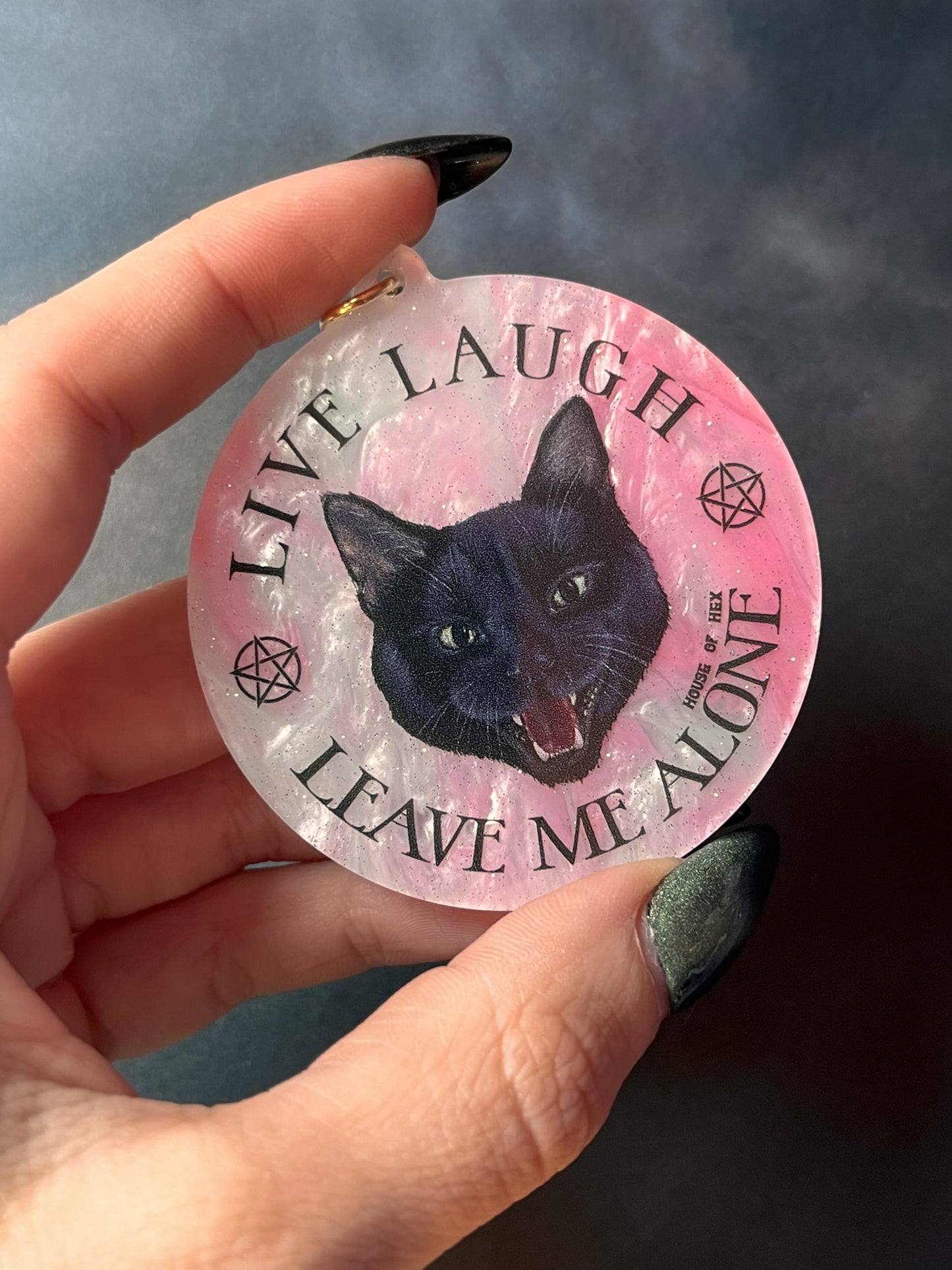 Live Laugh Leave Me Alone Black Cat Keychain
