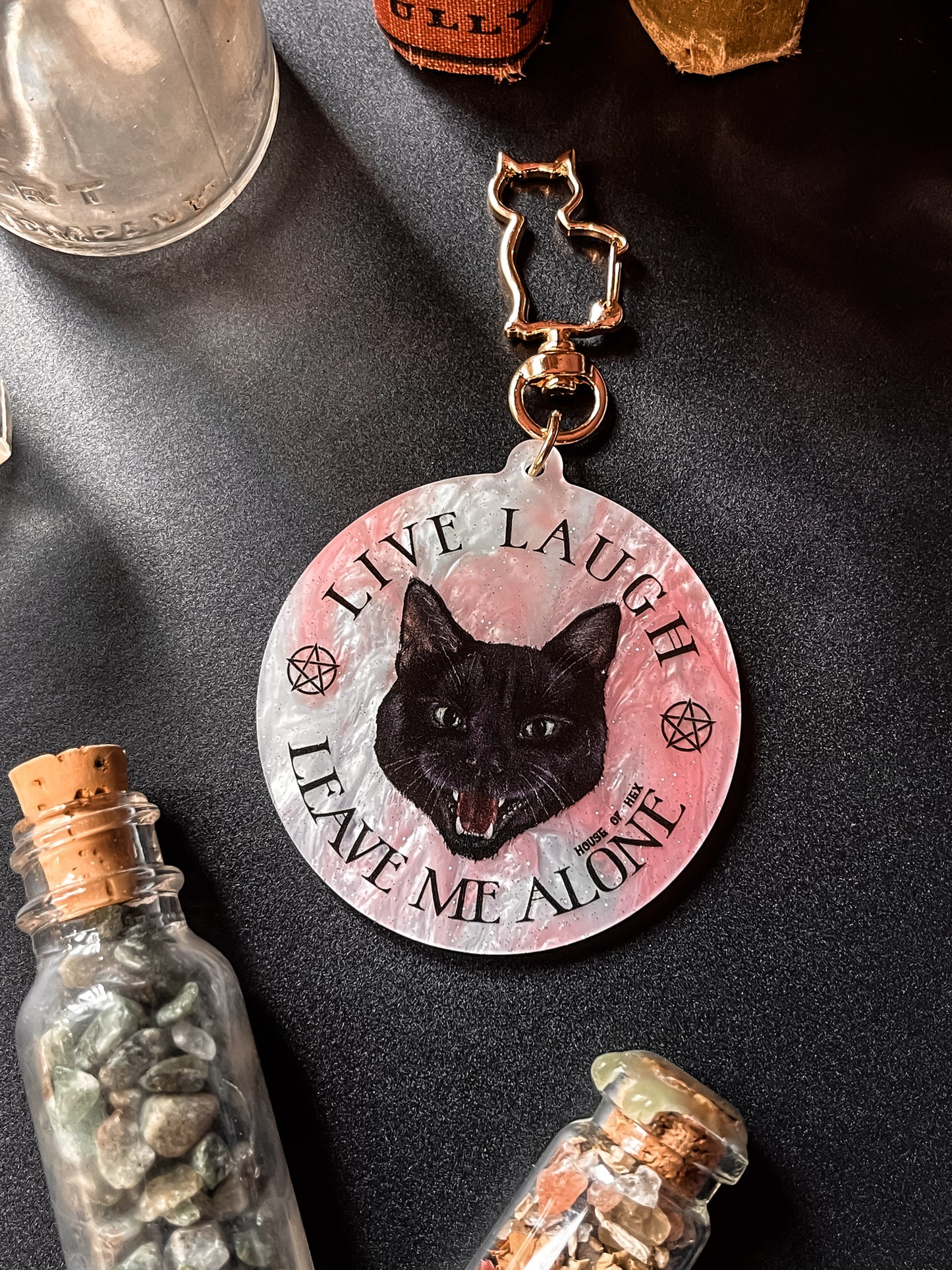 Live Laugh Leave Me Alone Black Cat Keychain