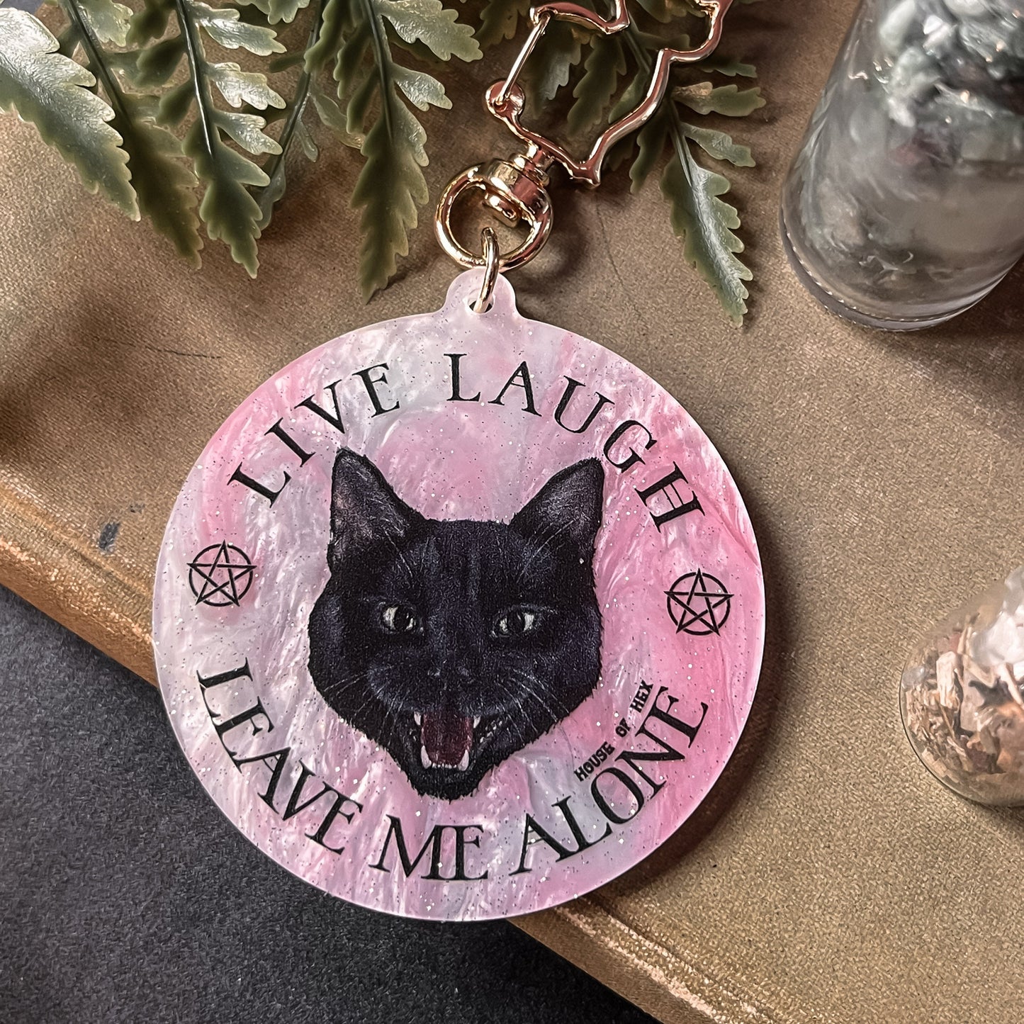 Live Laugh Leave Me Alone Black Cat Keychain