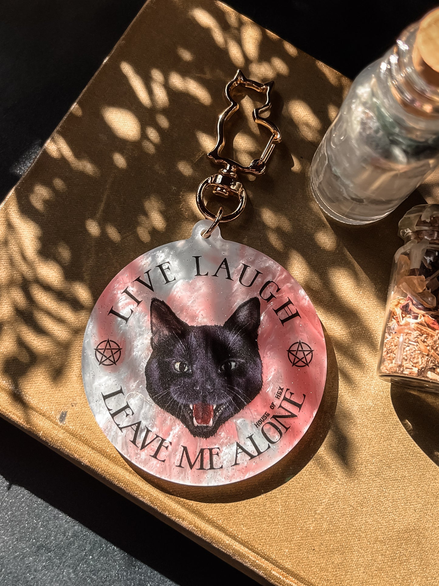 Live Laugh Leave Me Alone Black Cat Keychain