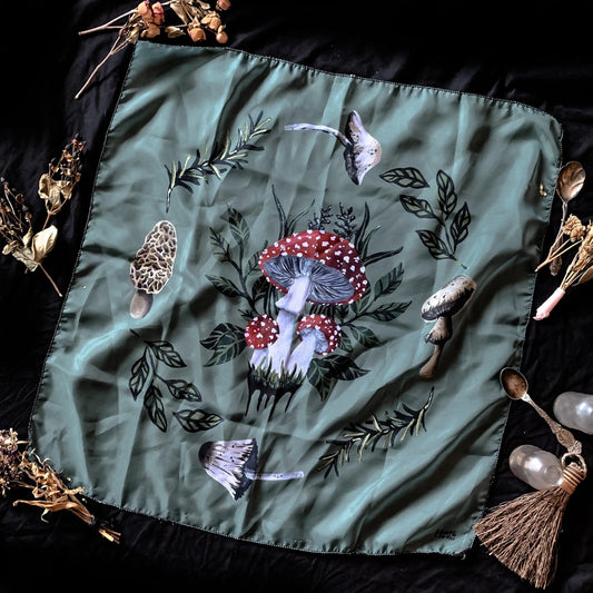 Mushroom Foraging Altar Cloth/Poly Scarf